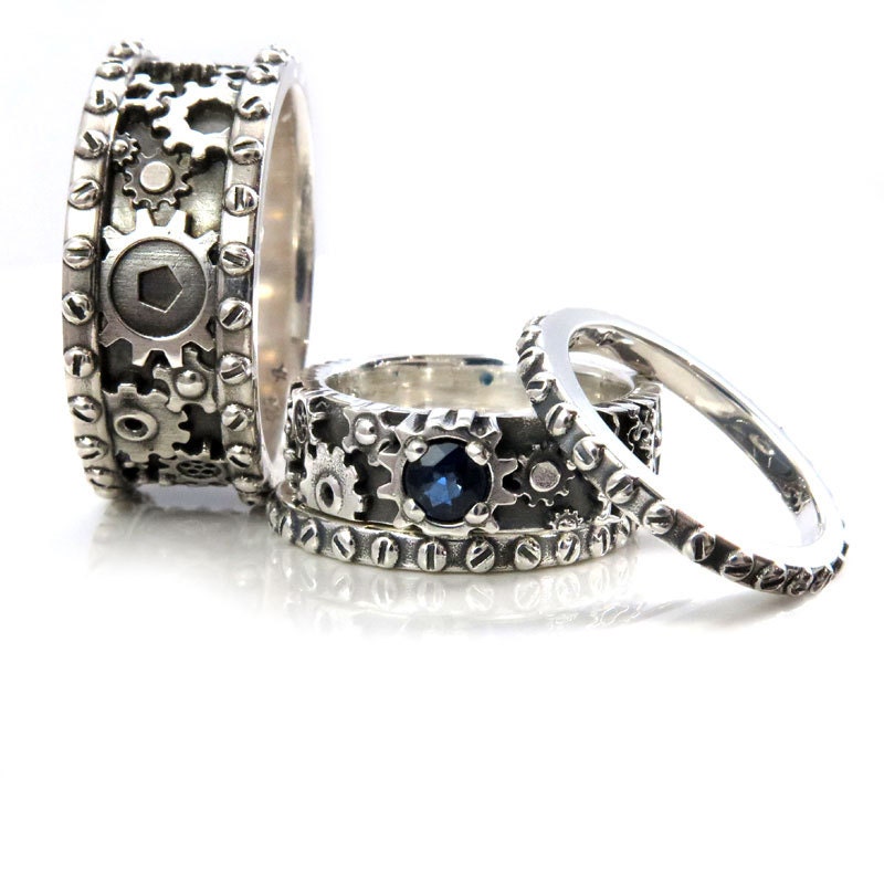 His and Hers Gears  and Rivets Wedding  Ring  by 