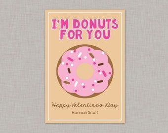 Donut Valentine Card, Classroom Valentines, Classroom Valentine's Day Card, Kids Valentine Cards, Kids Valentines