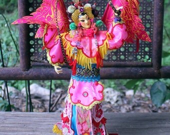 Vintage Chinese New Year Doll, Colorful Asian Doll, Year of the Rooster Doll, Collectible Year of the Rooster