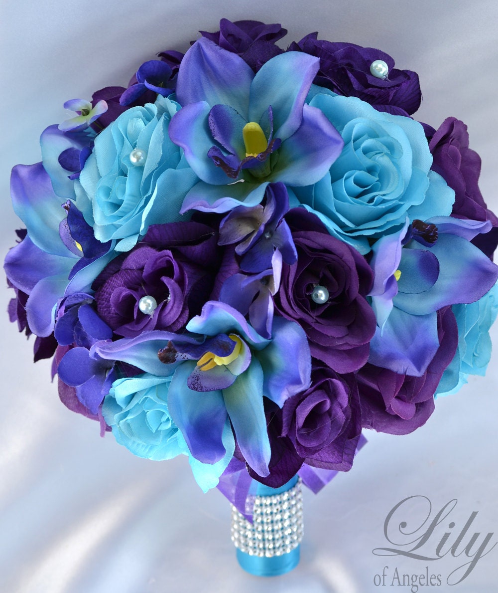 17 Piece Package Wedding Bridal Bouquet Silk by LilyOfAngeles