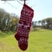 Scandinavian Knit Christmas Stocking Reindeer Merry Xmas Red and white (Ready to ship)