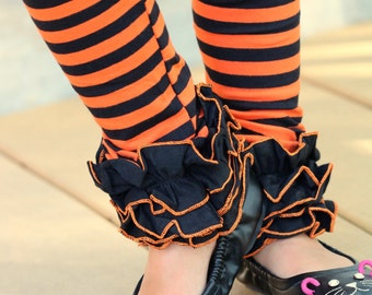 Halloween Ruffle Leggings - BOO! - knit ruffle leggings in orange and black - comfy knit ruffle pants size 6m to 10 with FREE SHIPPING