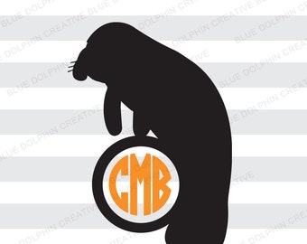 Manatee Monogram Frame SVG dxf png pdf / Cricut, Silhouette cut files / Sea animal / INSTANT download / vector art / htv iron on file