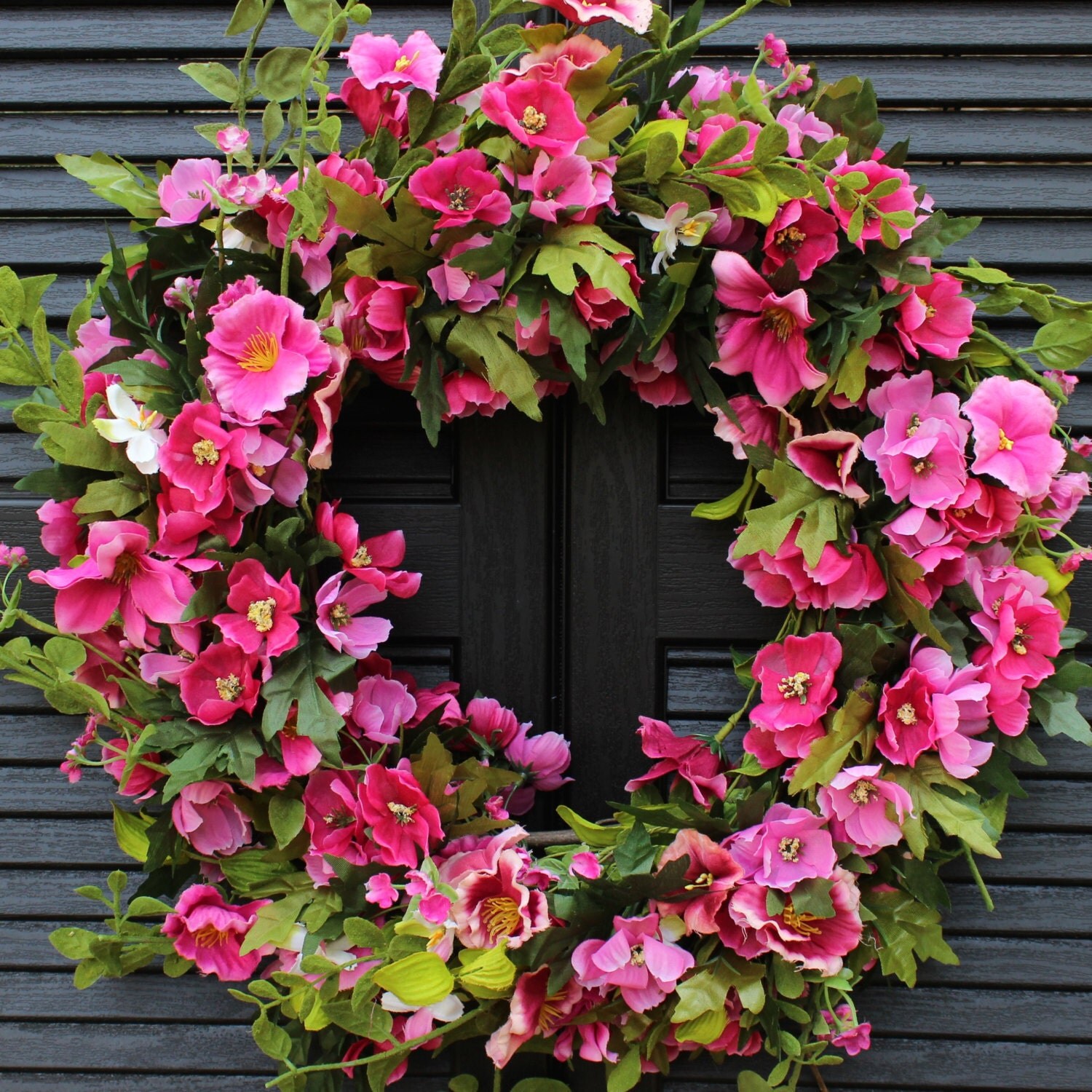 Pink Floral Door Wreath Hot Pink Flower by EverBloomingOriginal