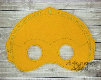 Star Wars Mask - Star Wars Costume - C3PO Mask - Robot Masks - Star Wars Party - Felt Dress Up Masks - Birthday Party Favor Halloween