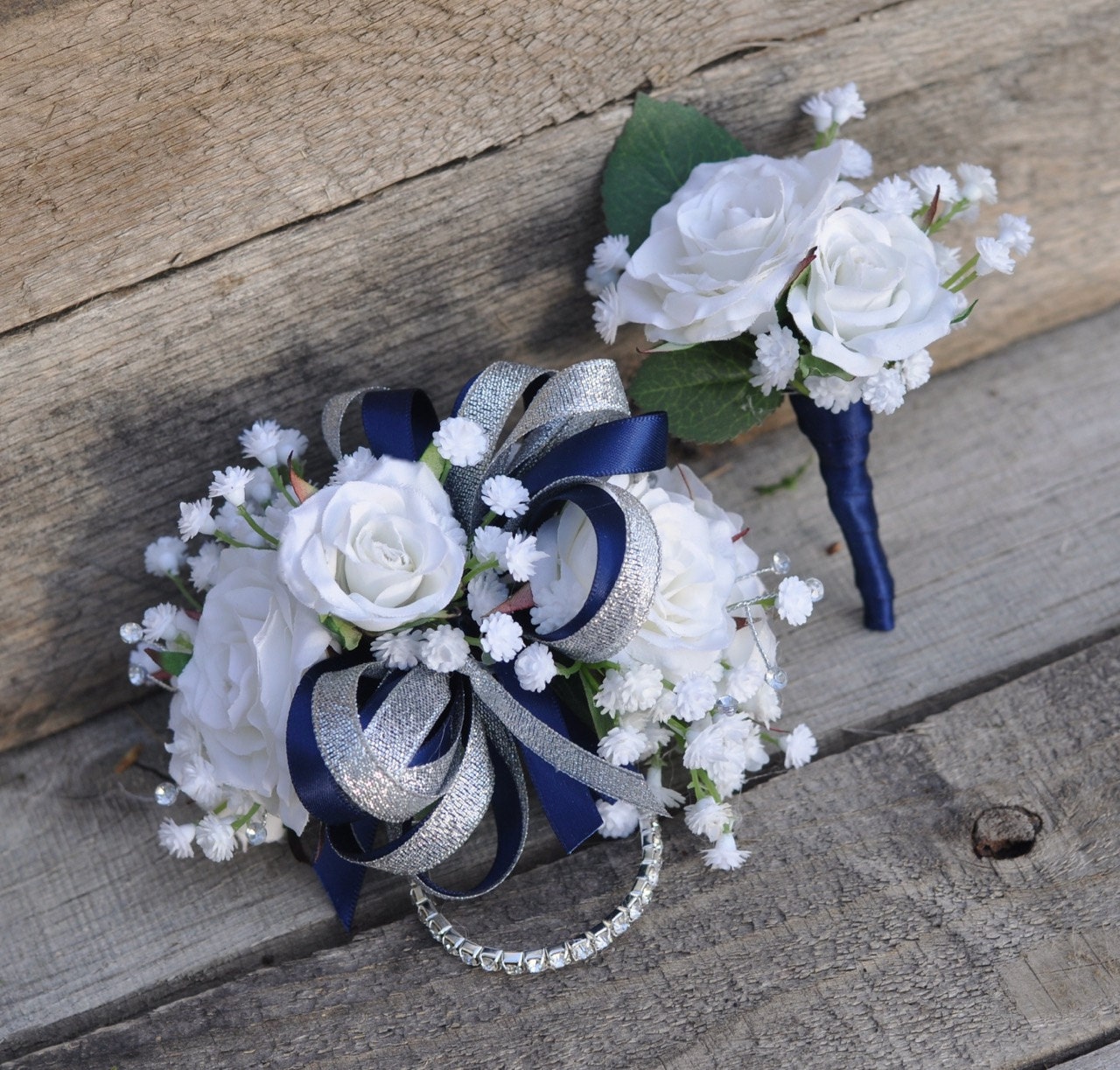 Silk Wedding Corsage Prom Corsage & Boutonniere Set White