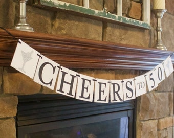 Cheers to 50 Banner, 50th birthday party decorations, 40th birthday banner, 30th birthday banner