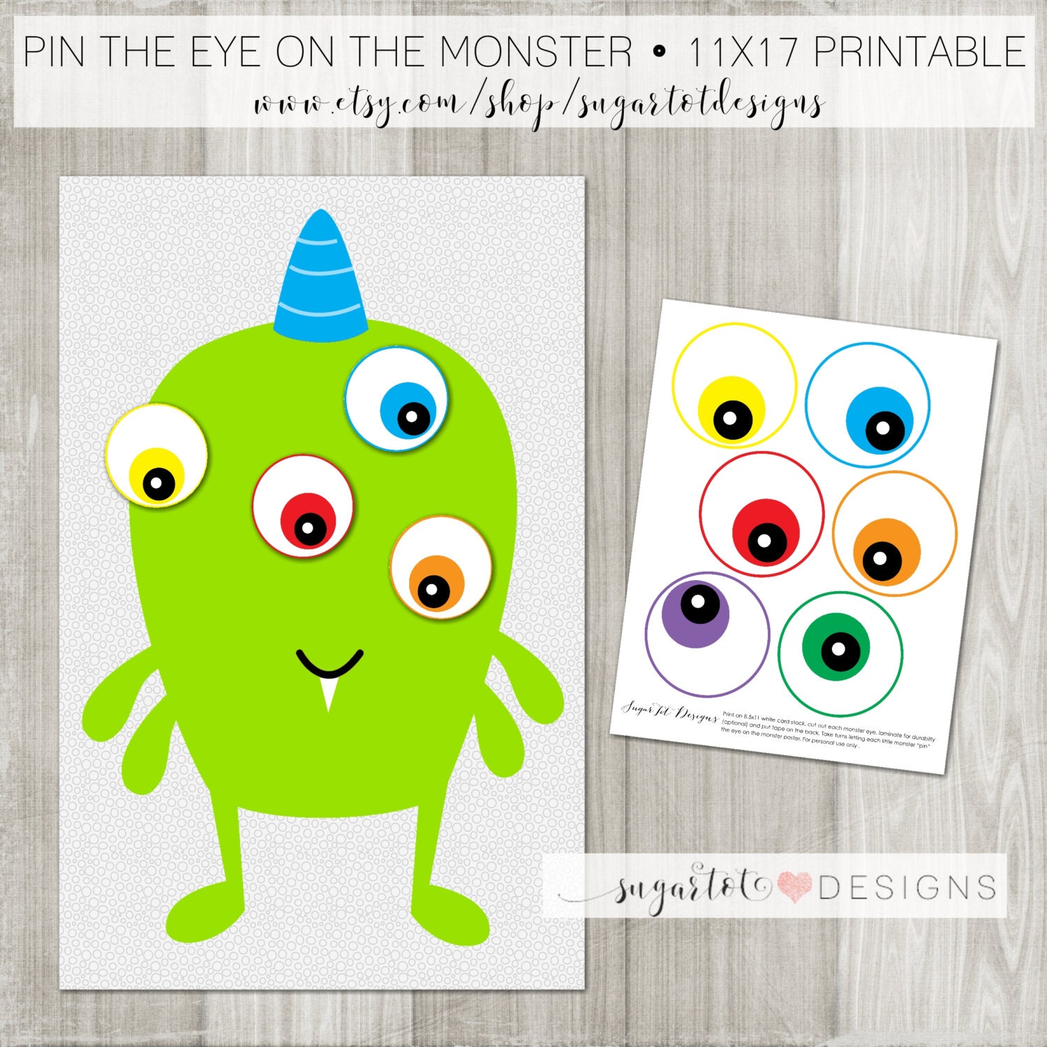 Pin the Eye on the Monster Game INSTANT DOWNLOAD PRINTABLE
