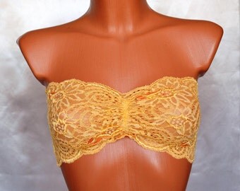 YELLOW BANDEAU TOP Lace Bandeau Top Yellow Lace Bandeau Top Lace Cover Up Lace Bra See Through Lingerie See Through Bra Soft Bra