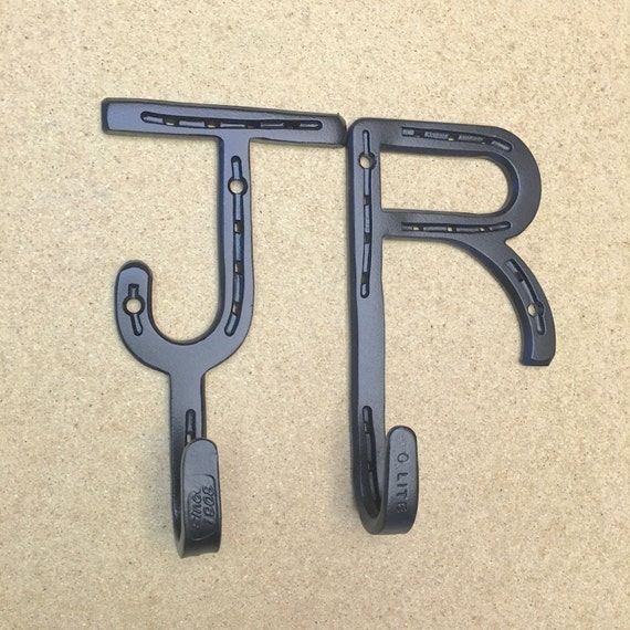 Wall mounted 2 letter coat hooks made from by BlacksmithCreations