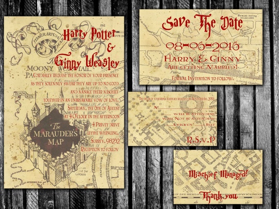 Harry Potter Marauders Map Wedding Invitation Save the Date