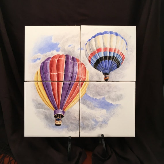Wall Tile Mural Hand Painted Hot Air Balloons Fired On Ceramic