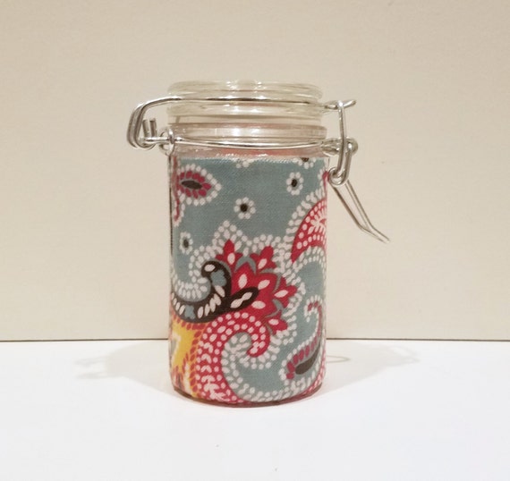 Small Glass Stash Jar LatchTop Jar Yellow Blue Red Flower