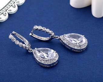 CZ Earrings, Crystal Earrings, Bridal Earrings, Bridal Jewelry, Wedding Jewelry, Chandelier Earrings, Statement Earring, Bridesmaids Earring
