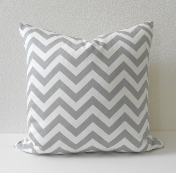 Items similar to Grey and white chevron decorative pillow cover, throw