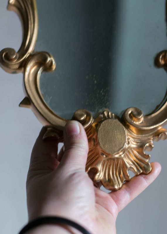 French Hanging Mirror // Wall Hanging Decor in Gold Gilt Frame