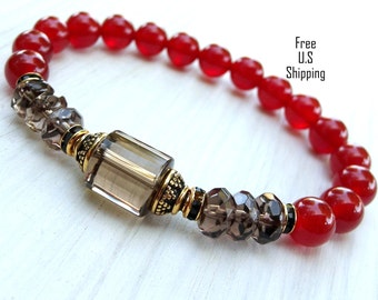 Creativity, Positivity, Smoky Quartz, Carnelian bracelet, mala, buddhist bracelet, wrist mala, Yoga bracelet, Reiki Charged, Positivity