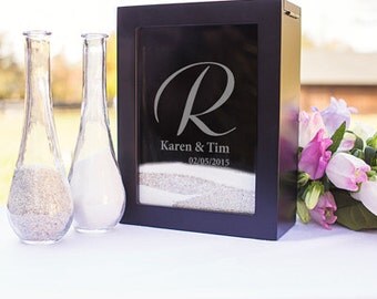 Personalized Unity Sand Ceremony Box Set Set Black or White Wedding Day Alternative to Candle Shadow Box