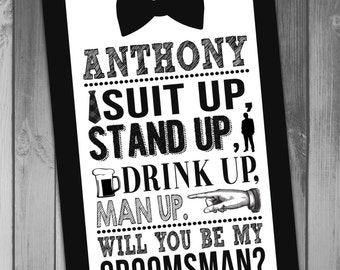 Printable Groomsman Proposal Card Suit Up Black Tuxedo