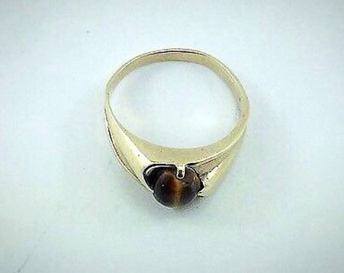 Stunning Vintage Solid Gold Mens Tigereye Ring, Vintage Solid 10k gold casual ring. Stone band gold ring. Estate.