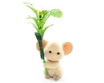 Mouse with Flower Vintage Hallmark Merry Miniatures Flocked St. Patrick's Day Figurine