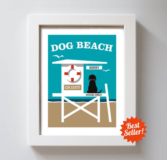 Items similar to Dog Beach Art Personalized Dog Art Beach Decor