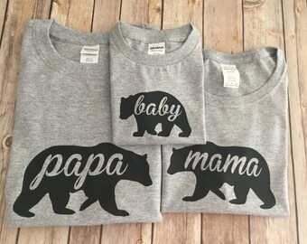 mama papa baby bear Shirt or one piece (Choose your color)
