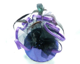 purple black Fascinator Crin glass beads Burlesque Hat Ladies Hat Chruch Formal Cocktail Bibi Chapeau Cappelli Voilette Derby Hat Bridesmaid