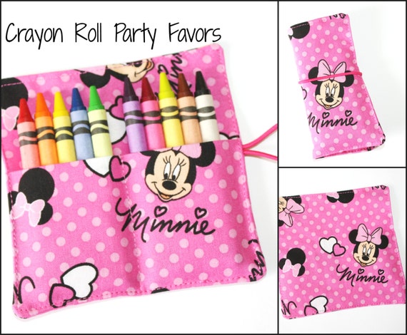 READY TO SHIP! Minnie Mouse Birthday Party Crayon Roll Party Favors, made from Minnie Mouse fabric, crayon rollups sleeves party supplies Il_570xn