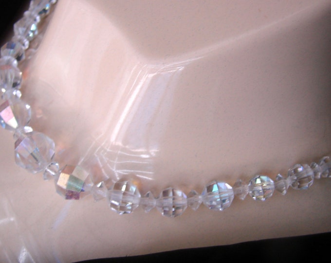 Mid Century Aurora Borealis Austrian Crystal Glass Bead Choker Necklace / Wedding Bridal / Jewelry / Jewellery