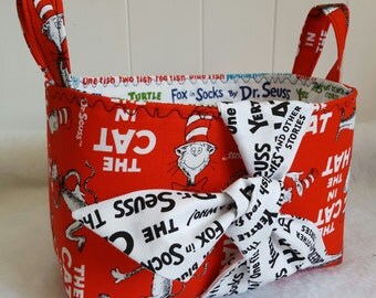 Fabric storage basket, fabric organization basket, Dr Seuss teacher gift, Cat in the hat basket, Dr. Seuss basket, Cat in the hat nursery