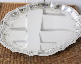 silver tray, International Silver tray, Chippendale tray, metal tray, oval tray, silver plate tray