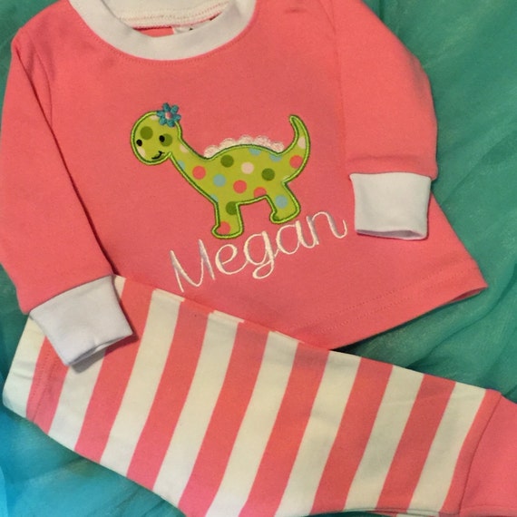 Girly dinosaur pajamas Girl dino PJs Brontosaurus on pink