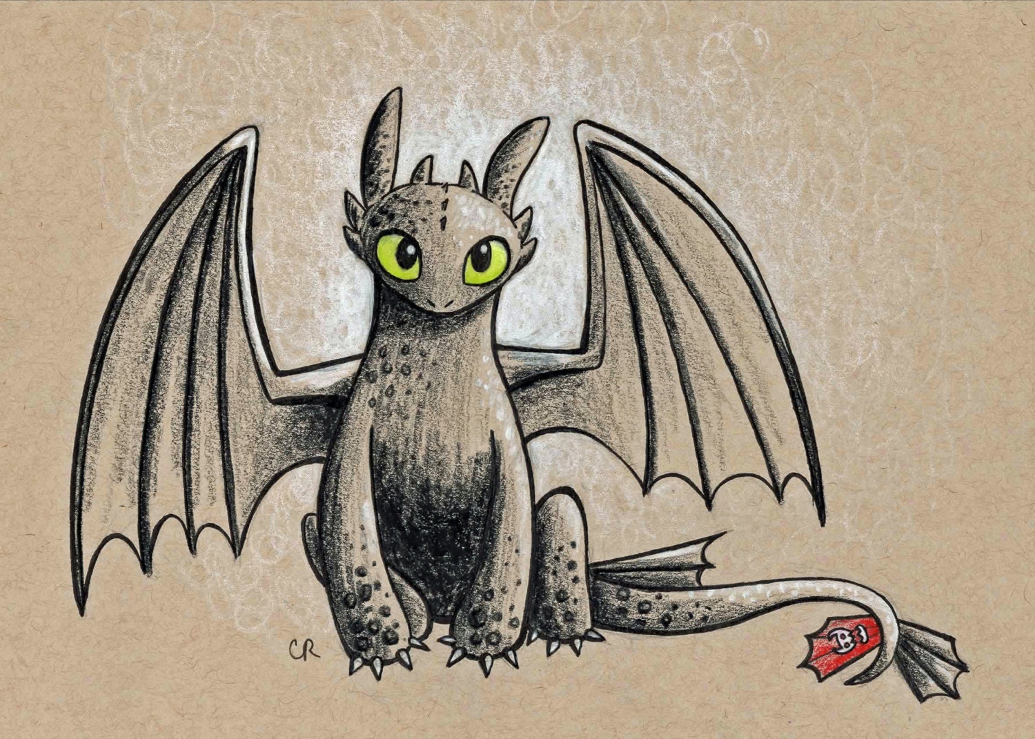 Зубастик дракон карандашом