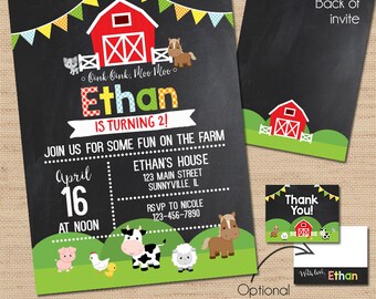 Barnyard Birthday Invitation, Farm Birthday Invitation, Barn Birthday Invitation, Thank You Cards