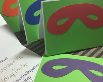 Superhero Party Invitations Personalized Custom Birthday Party / Superhero Mask / Handmade