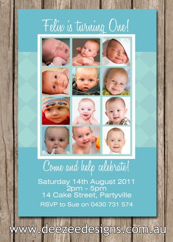 Photo Collage Boy's First Birthday Invitation - YOU PRINT Il_570xn