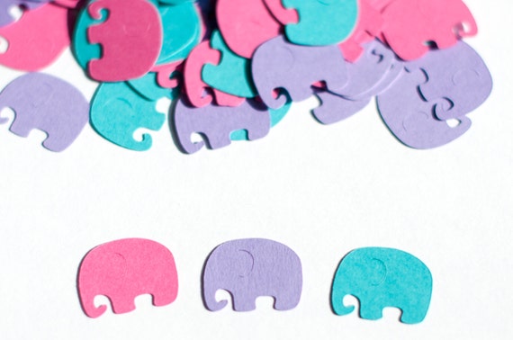 Girl Baby Shower, Elephant Confetti, Elephant Baby Shower Decor, Modern Hot Pink Purple Turquoise, Birthday Il_570xn