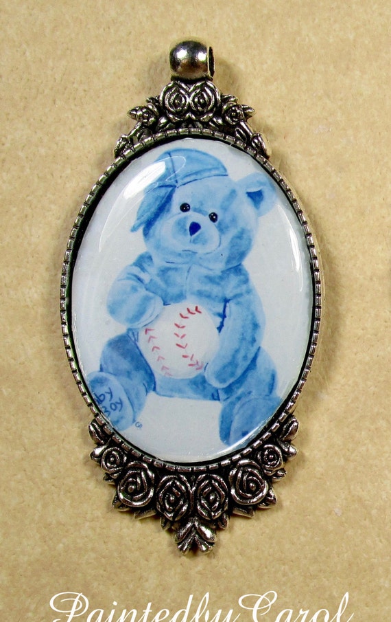 Baby Boy Pendant Baby Boy Necklace Blue Teddy Bear Pendant