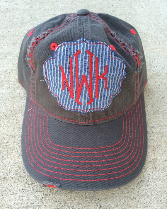 Distressed Patch Monogram Cap Baseball Style Hat Applique