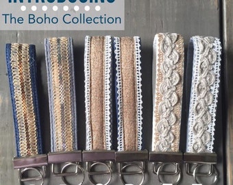 Boho Keychain, Wristlet Key Fob, Lace Keychain, Fabric Key Fob, Wrist Lanyard, Key Fob | BOHO COLLECTION