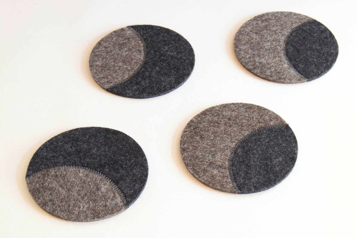 Set Of Round Felt Coasters, Grey Felt Coasters, Round Coasters, Wool ...