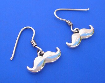 Silver Moustache Mustache Earrings , Hand Made Solid Silver Jewelry Jewellery