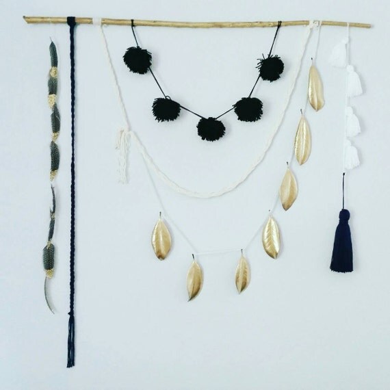 Bohemian Gold Feather Wall Hanging Boho Wall Decor Feather