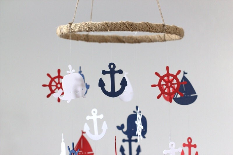 Rustic Burlap Nautical Nursery Mobile LARGE in by LovebugLullabies