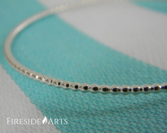 Beaded Sterling Silver Bangle Bracelet - beaded ball texture stacking round thin dainty twist shiny jingle. Metalsmith.