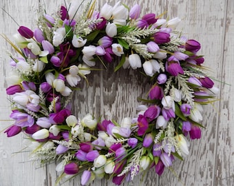 Spring Summer Wreath, Lilac Purple Tulips Wreath, Spring Tulips Wreath, Purple Wreath, Easter, Mothers Day Wreath, Spring Décor