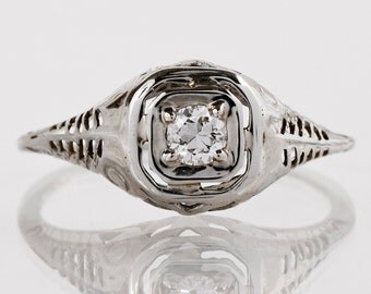 Antique Engagement Ring - Diamond Ring - Antique Edwardian 18k White Gold Diamond Engagement Ring