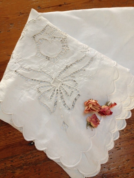 large Antique lace tablecloth italian handmade lace