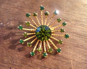 Green Rhinestone Starburst/ Sunburst Pin/Brooch